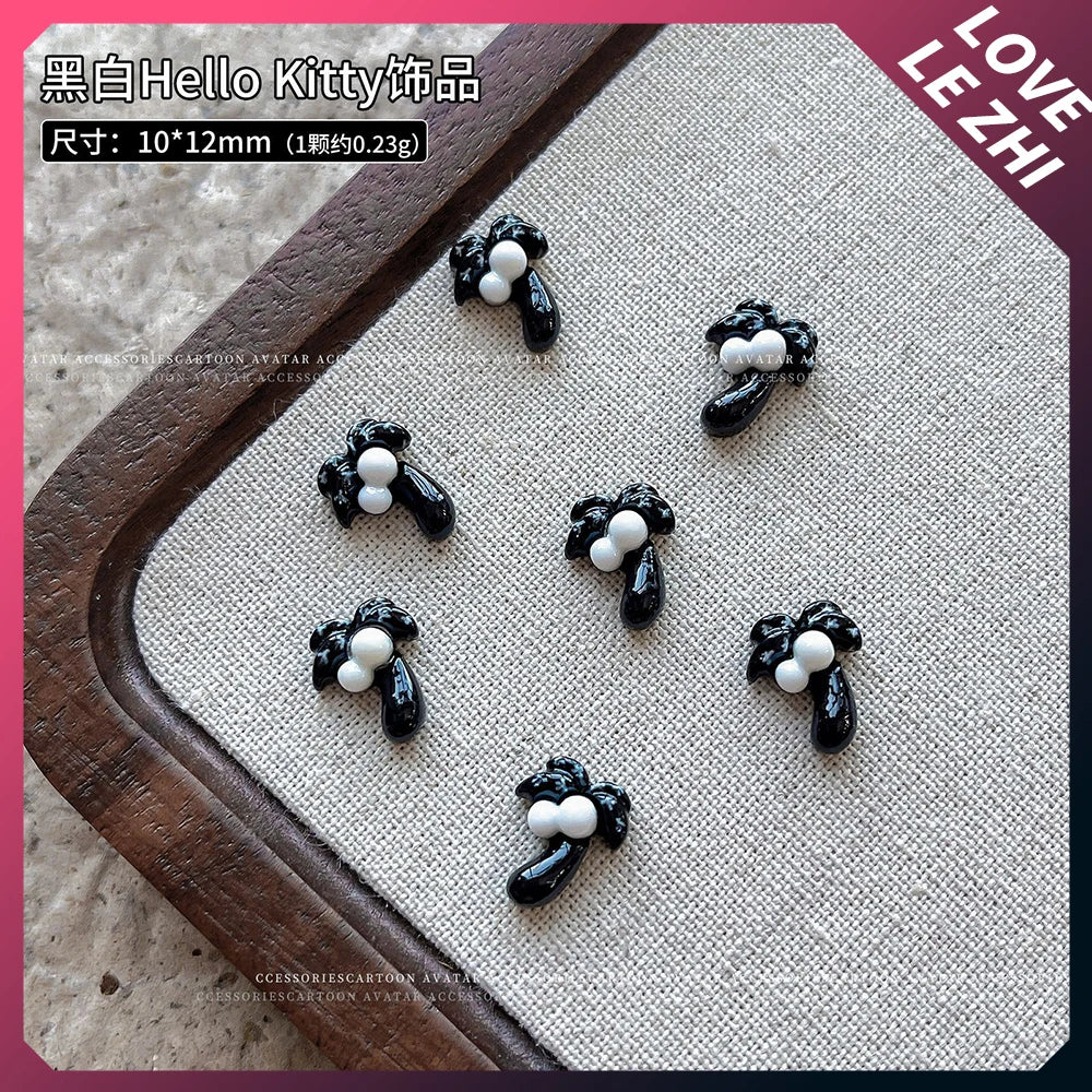 20Pcs Sanrioed Summer Beach Hello Kittys Nail Accessories Cartoon Black Skin Resin Charms Diy Girl Gift Nail Decoration - Lootquake
