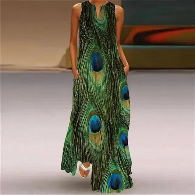 Rainbow Gradient Print Elegant Women's Dress 2024 Summer Sexy Sleeveless V-neck Evening Long Dress Women Casual Party Maxi Dress - Lootquake
