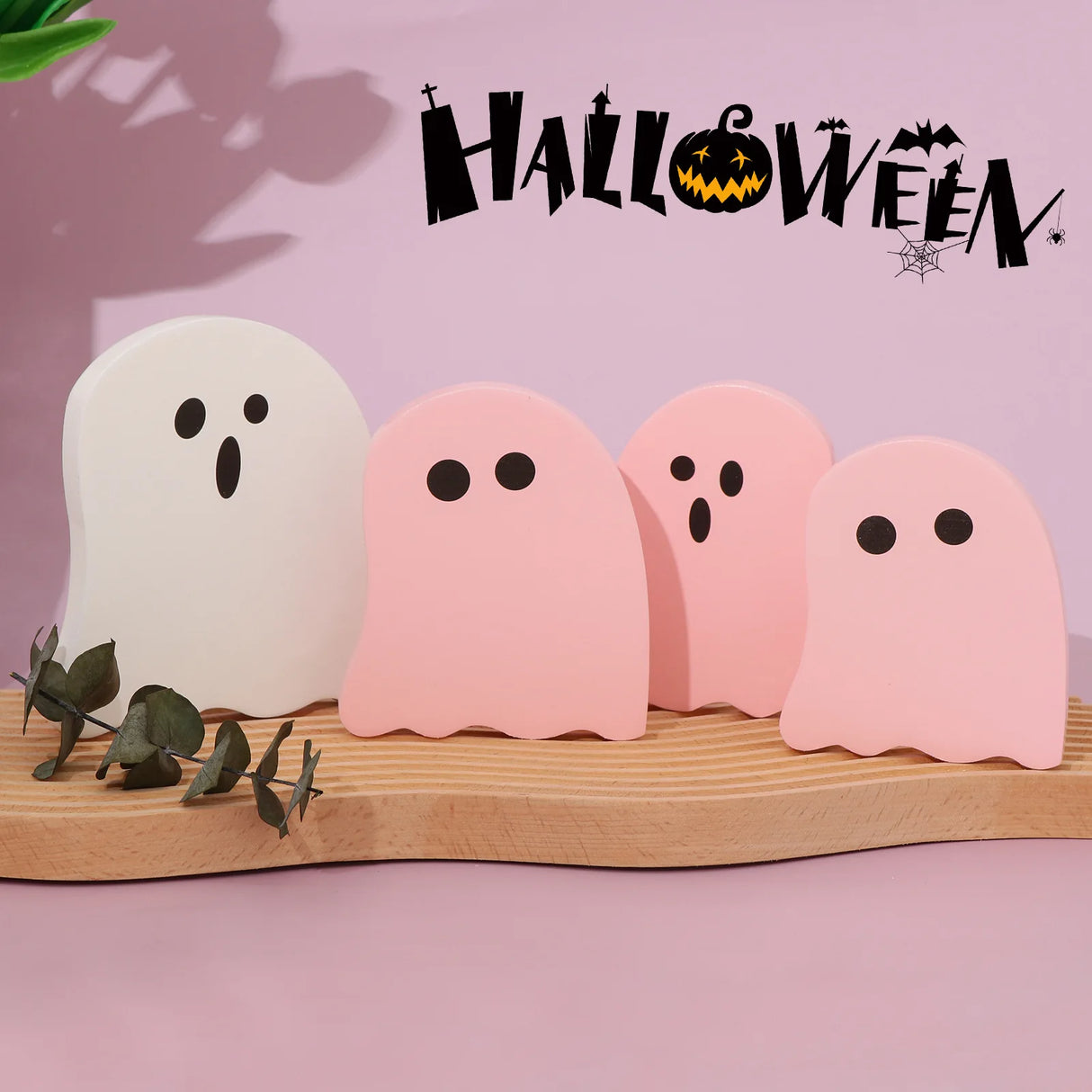 Lot de 4 décorations de bureau en bois pour Halloween, fantômes amusants et créatifs, décoration pour la maison, cadeau idéal
