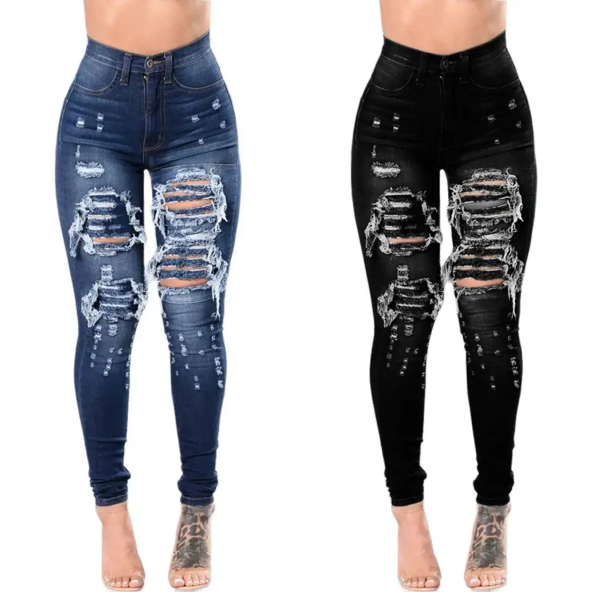 2023 Autumn High Waist Ripped Jeans For Women Fashion Stretch Skinny Denim Pencil Pants Casual Slim Trousers S-3XL - Lootquake