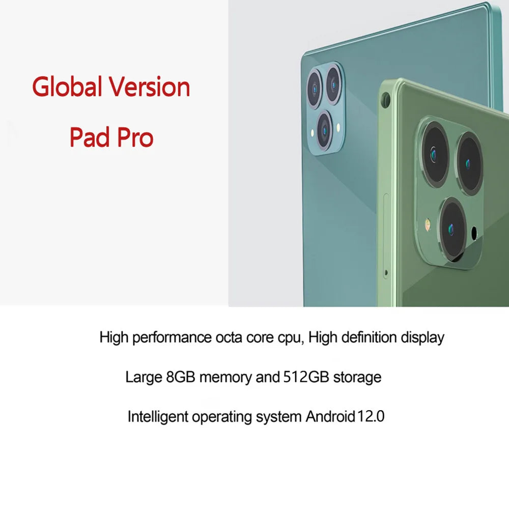 New 5G Pad 10.1 Inch Android Tablets Octa Core 8GB RAM 512GB ROM 4G LTE 5G WiFi Tablet Pc Double SIM Card HD Display 8000mAh