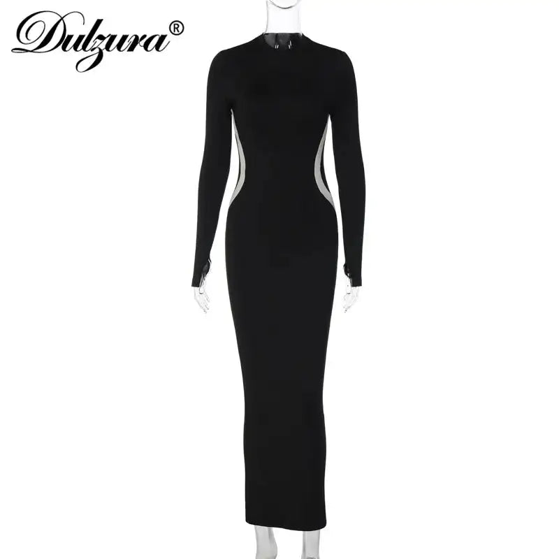Hawthaw Women 2023 Autumn Winter Long Sleeve Party Club Streetwear Bodycon Black Long Dress Wholesale Items For Business - Lootquake