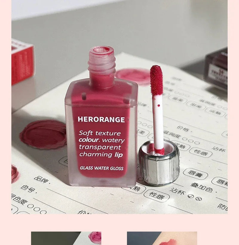 HERORANGE Brillo de labios ligero, brillo de labios, no se pega fácilmente, duradero, lápiz labial hidratante de agua, maquillaje líquido coreano