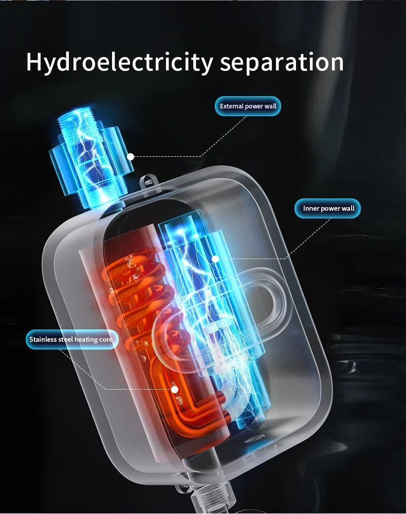 Chauffe-eau électrique instantané 3 500 W pour salle de bain, robinet de chauffage, chauffe-eau instantané en 3 secondes, pommeau de douche
