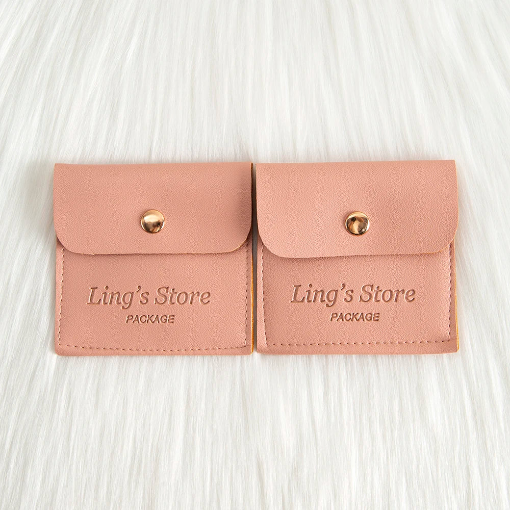 50/100Pcs Custom Logo 8x8cm PU Leather Jewelry Snap Bag Gold Button Pouches Ring Earring Necklace Wedding Favors Gift Organizer - Lootquake
