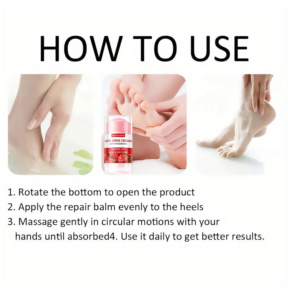Crema de urea Crema de fresa para manos y pies Previene la sequedad y el agrietamiento de manos y pies Hidrata profundamente Exfolia Cuidado calmante de la piel