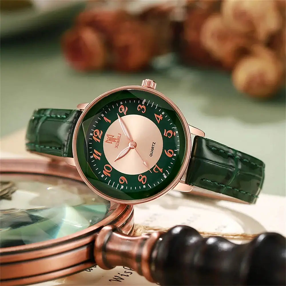 Women's Watch Simple Arabic Numerals Quartz Watch Fashionable Pink Leather Lady Business Clock Wristwatch - Lootquake