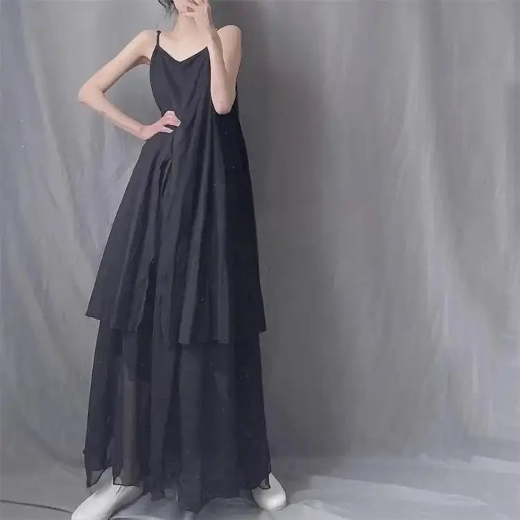 2024 Cotton Linen Women's Summer New Dress Artistic Range Medium Long Dress Sleeveless Tank Irregular Large Flounce - Lootquake