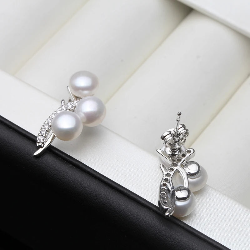 Fashion Real 925 Sterling Silver Earrings,Natural Freshwater Multi Pearl Earrings For Women Wedding Gift - Lootquake