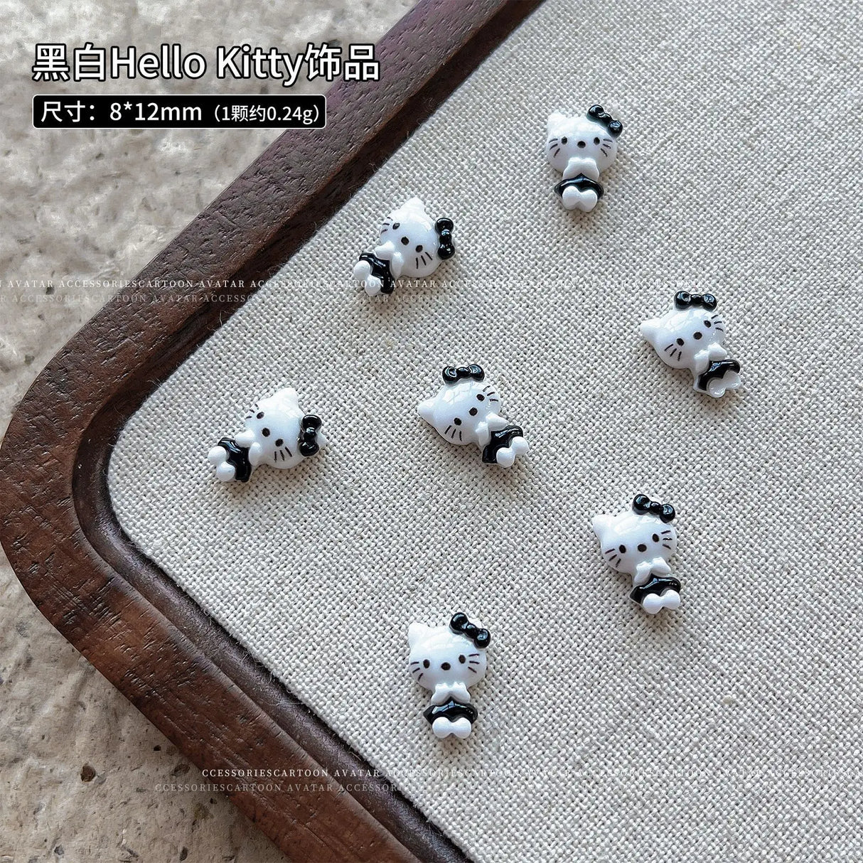 20Pcs Sanrioed Summer Beach Hello Kittys Nail Accessories Cartoon Black Skin Resin Charms Diy Girl Gift Nail Decoration - Lootquake