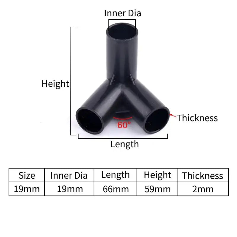 I.D 8/12/16/19mm Black Plastic Pipe Connector DIY Shelf Water Tube Joint Tent Fixed Connector Tee Four Way Elbow Straight Joint - Lootquake
