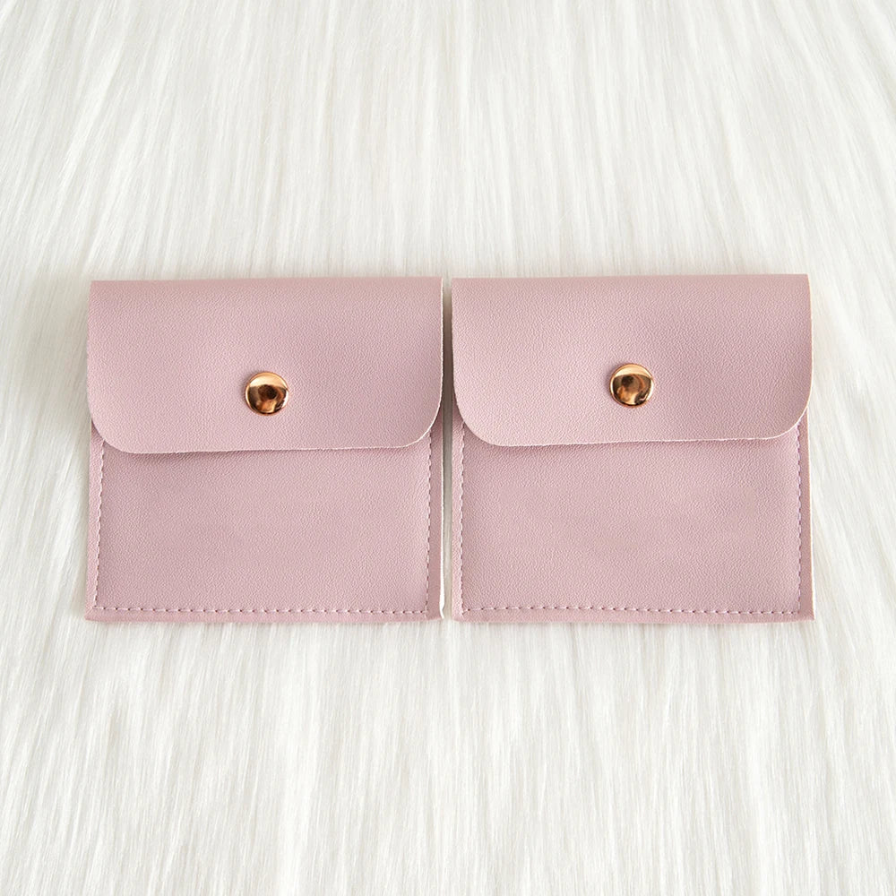 50/100Pcs Custom Logo 8x8cm PU Leather Jewelry Snap Bag Gold Button Pouches Ring Earring Necklace Wedding Favors Gift Organizer - Lootquake