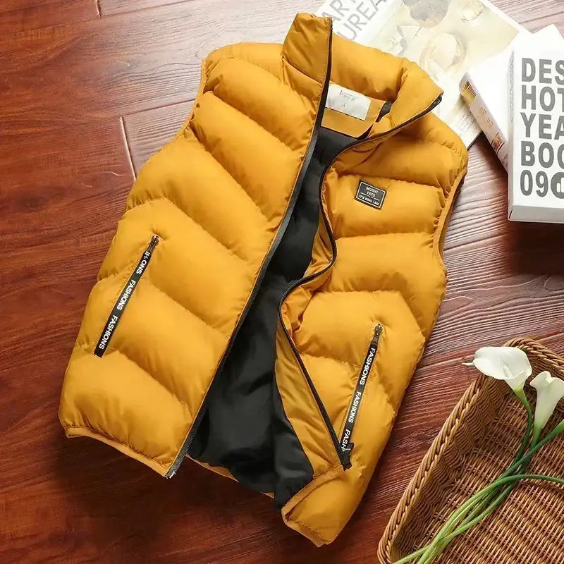 2024 New Puffer Sleeveless Coats Mens Solid Color Down Jacket Winter Warm Vest Jacket Men Waistcoat Outwear Windbreaker Clothing - Lootquake