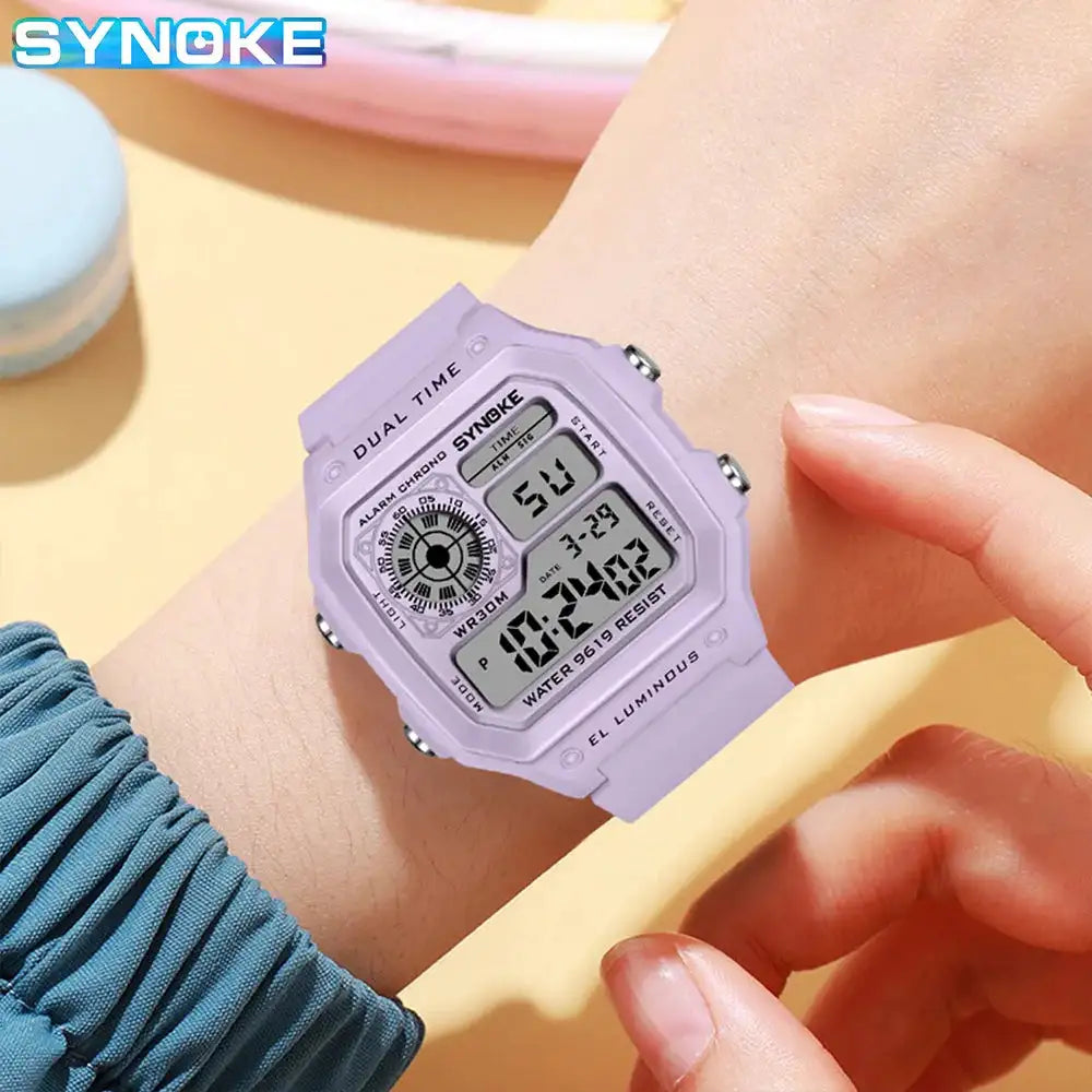 SYNOKE Digital Watches Lady Sports Luminous Multifunction Waterproof Chrono Wristwatch Outdoor Girls Fashion Student Watch New - Lootquake