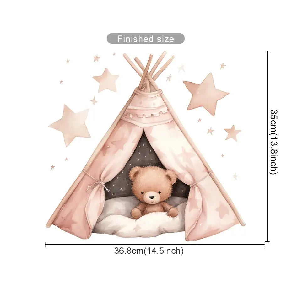 Cartoon Teddy Bear Tent Stars Wall Stickers for Kids Room Nursery Baby Room Decoration Wall Decals Room Interior - Lootquake