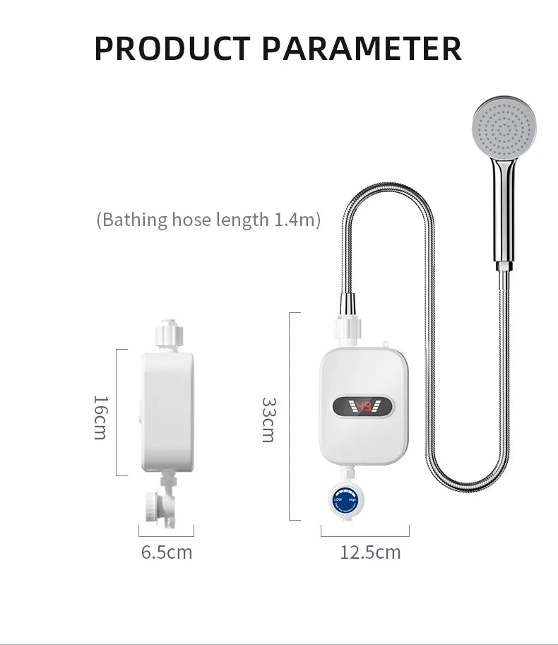 Chauffe-eau électrique instantané 3 500 W pour salle de bain, robinet de chauffage, chauffe-eau instantané en 3 secondes, pommeau de douche