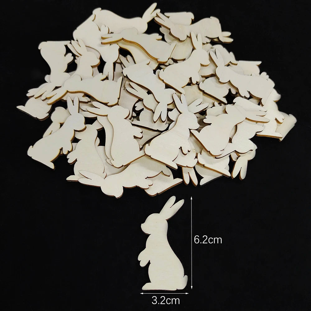 50/100Pcs Easter Bunny Shaped Wooden Chips Happy Easter Unfinished Diy Painting Crafts Rabbit Ornaments Easter Kids Favor - Lootquake