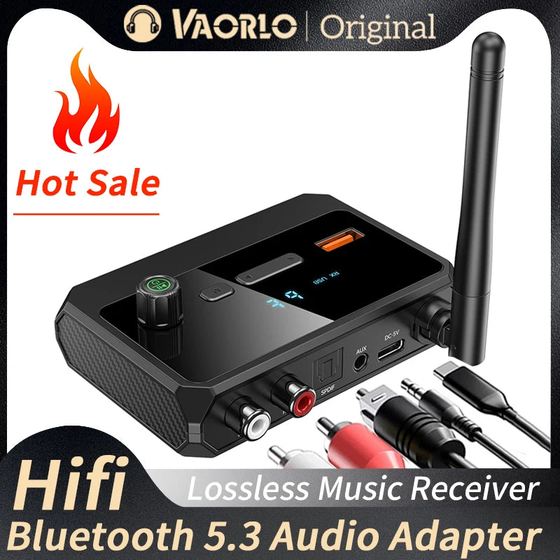 Receptor de audio Bluetooth 5.3 compatible con USB U-Disk Play, adaptador inalámbrico R/L, 2 RCA/3,5 mm AUX/fibra óptica para altavoz de kit de coche.