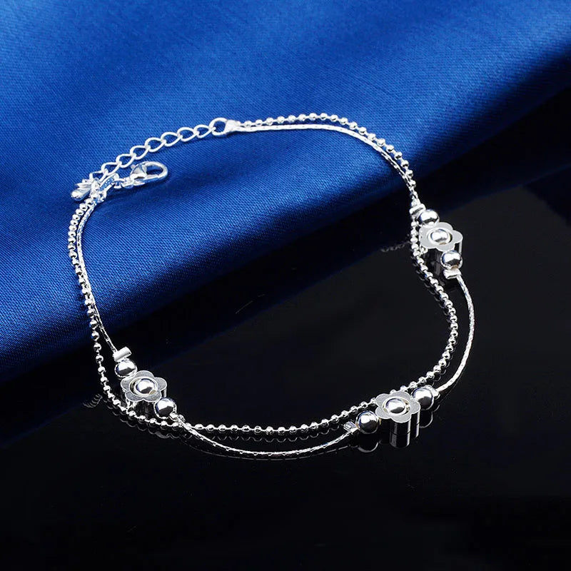 Silver color Stars Anklet Double Layer plated Charms Ankle Bracelet Jewellery Anklets For Women Foot Jewelry Love 2023 new hot - Lootquake