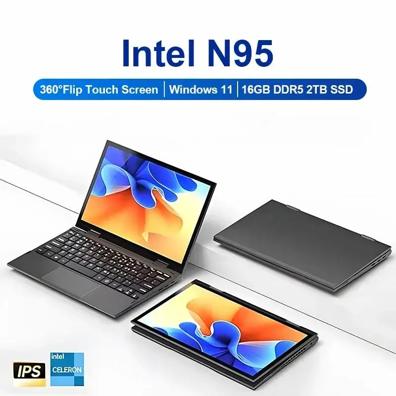 2 in 1 Touch Screen 10.95 Inch 360° Flip Laptop Intel N95 Win 11 Pro 16GB DDR5 2TB SSD Metal for Office Gaming Mini Notebook PC - Lootquake