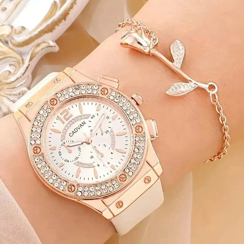 Watches Set Luxury Rhinestone Women Fashion Elegant Wristwatch Quartz Watch For Girl Ladies Clock Relogio Feminino - Lootquake