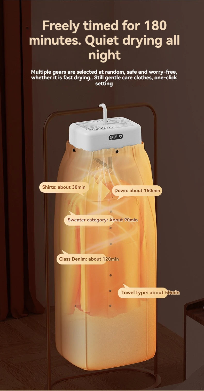 Mini sèche-linge portable pliable et électrique, intelligent, à séchage rapide et minuté, avec sac de séchage, compact et de voyage