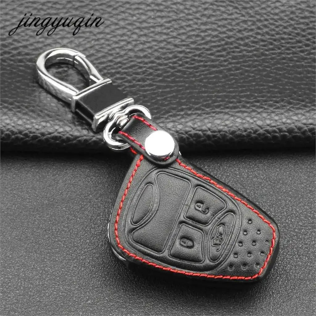 jingyuqin Leather Case Remote Car Key Cover 3/4 Button for Dodge JCUV Jeep Compass Grand Cherokee Patriot Pacifica Chrysler 300C - Lootquake