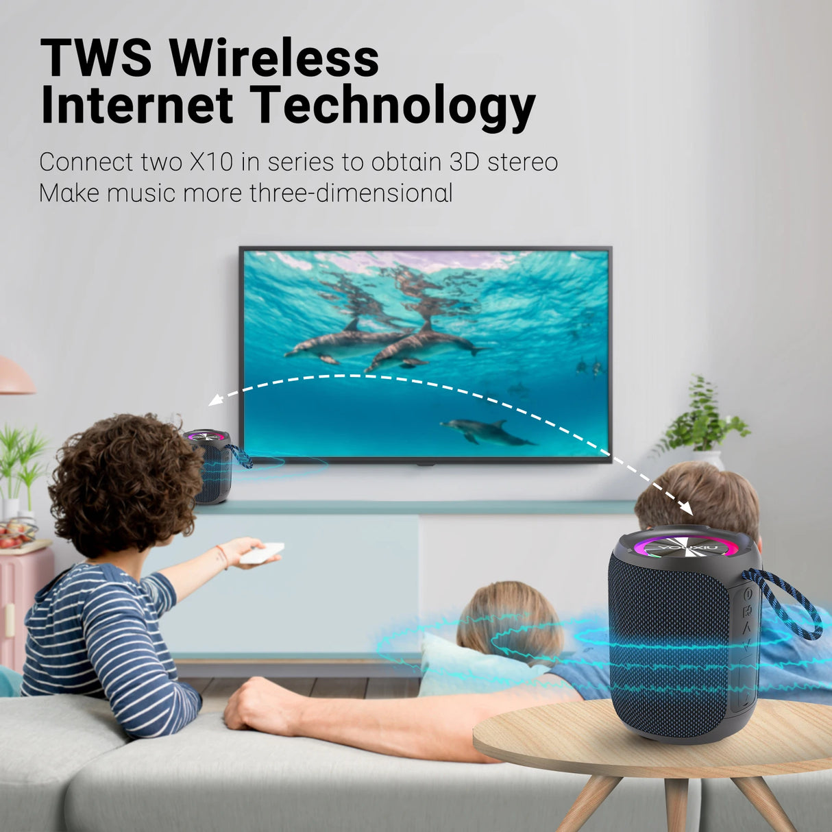 Altavoz Bluetooth portátil BT5.0 IPX7, impermeable, estéreo, música envolvente, inalámbrico, con luz LED, subwoofer, para exteriores.