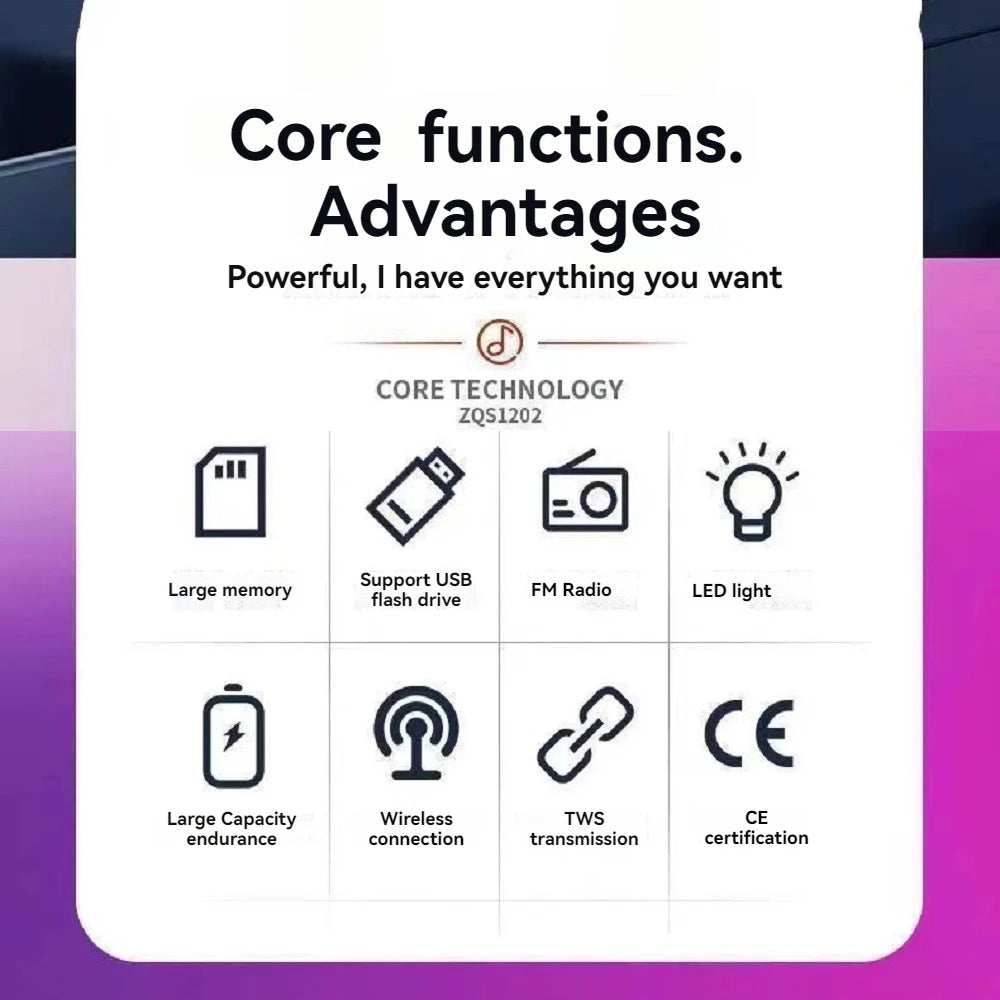 Altavoz Bluetooth inalámbrico portátil con luz LED RGB de 1500 mAh, subwoofer estéreo para exteriores, altavoz doméstico de alto volumen, impactante.