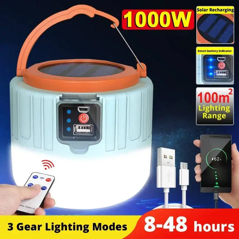 Powerful Solar LED Camping Lamp Waterproof Portable Lanterns Emergency Lights For BBQ Hiking USB Rechargeable Tent Lanterns - Lootquake