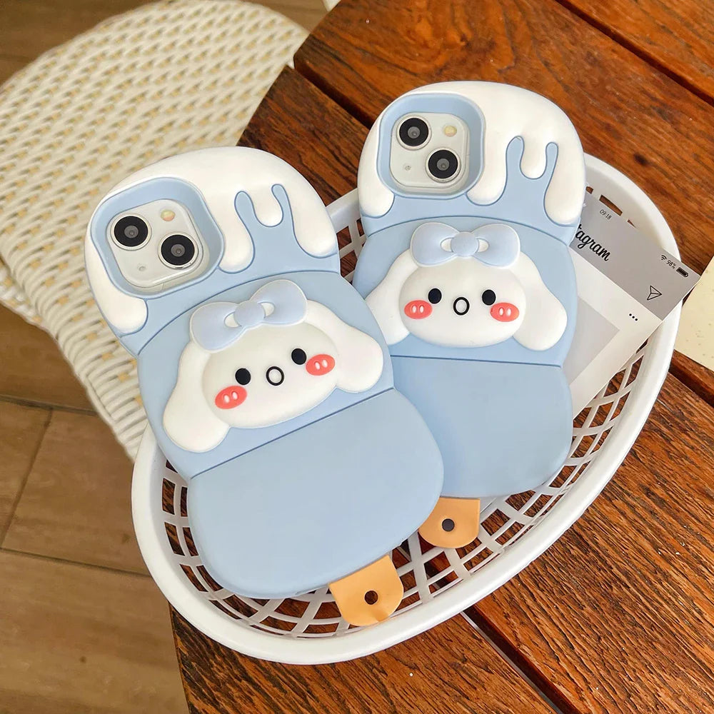 Funda de goma suave para teléfono con diseño de oso Cinnamoroll y helado