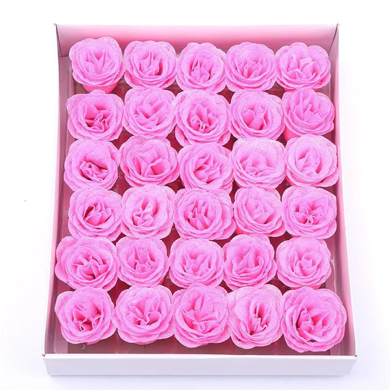 30pcs of 7cm Glitter spray artificial flower rose for Christmas gift hot Valentine DIY bouquet easter wedding Birthday decor - Lootquake