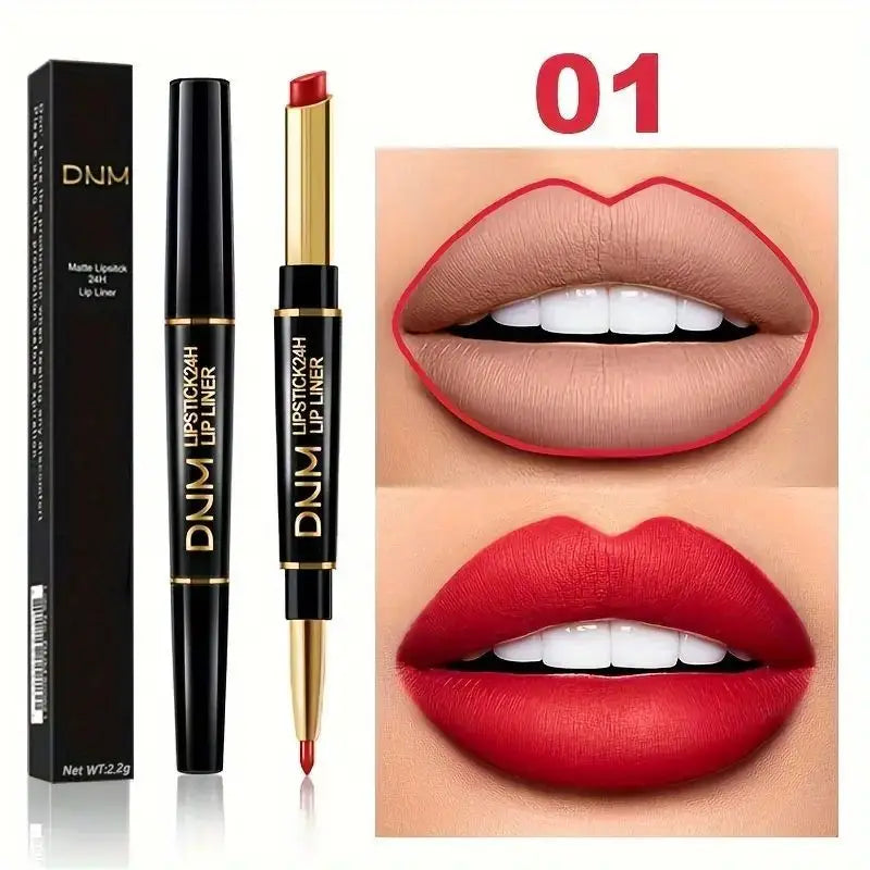 12 Colors Double-Ended Lipstick & Lip Liner Pencil,Waterproof, Non-Stick, Long Lasting,Make Natural Makeup Effect for All Skin