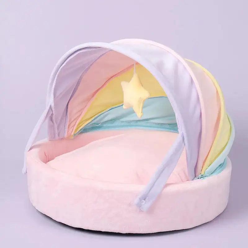 Cat House Bed Cute Cat Bed Rainbow Tent Pet Dog Sleeping Pad Winter Warm Deep Sleep Cat Nest Comfortable Breathable Cat House - Lootquake