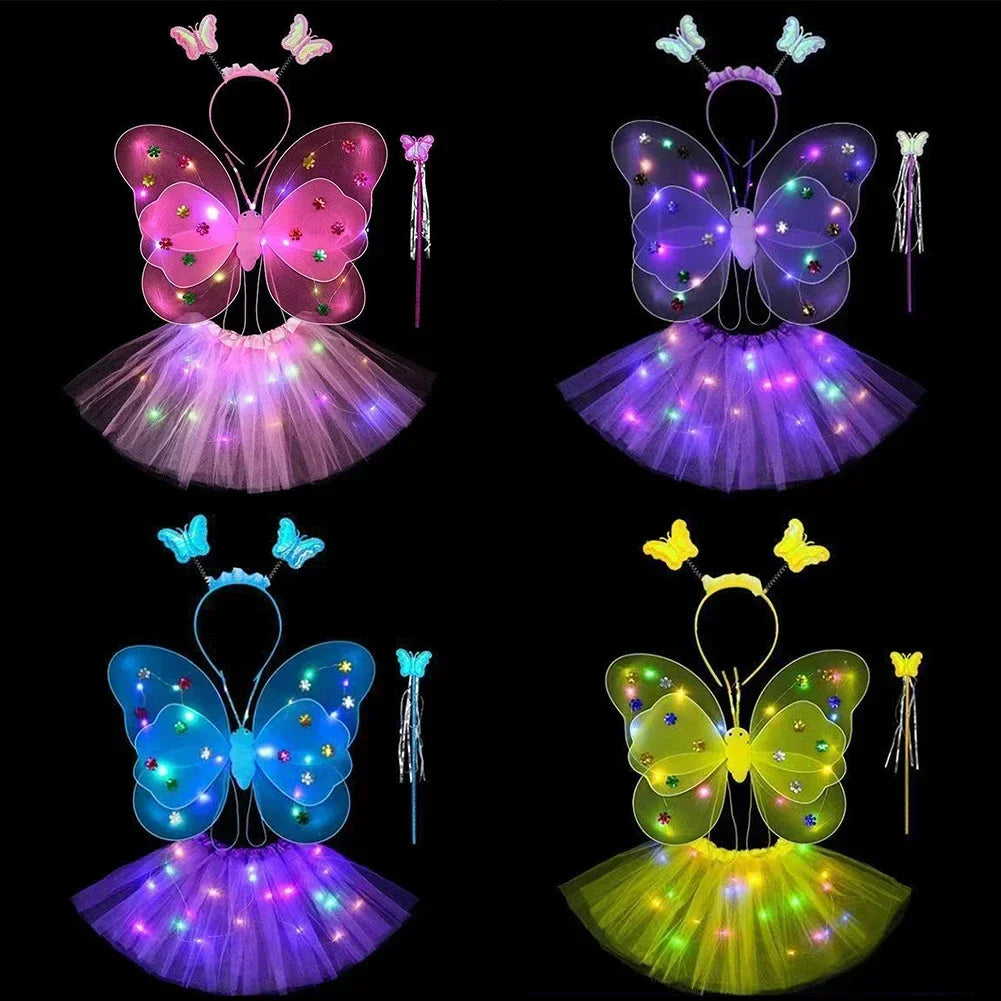 LED Children Costume Props Girls Skirts Angel Luminous Wings Flashing Butterfly Skirt Lights Suit 2-8year Easter Valentines Day - Lootquake