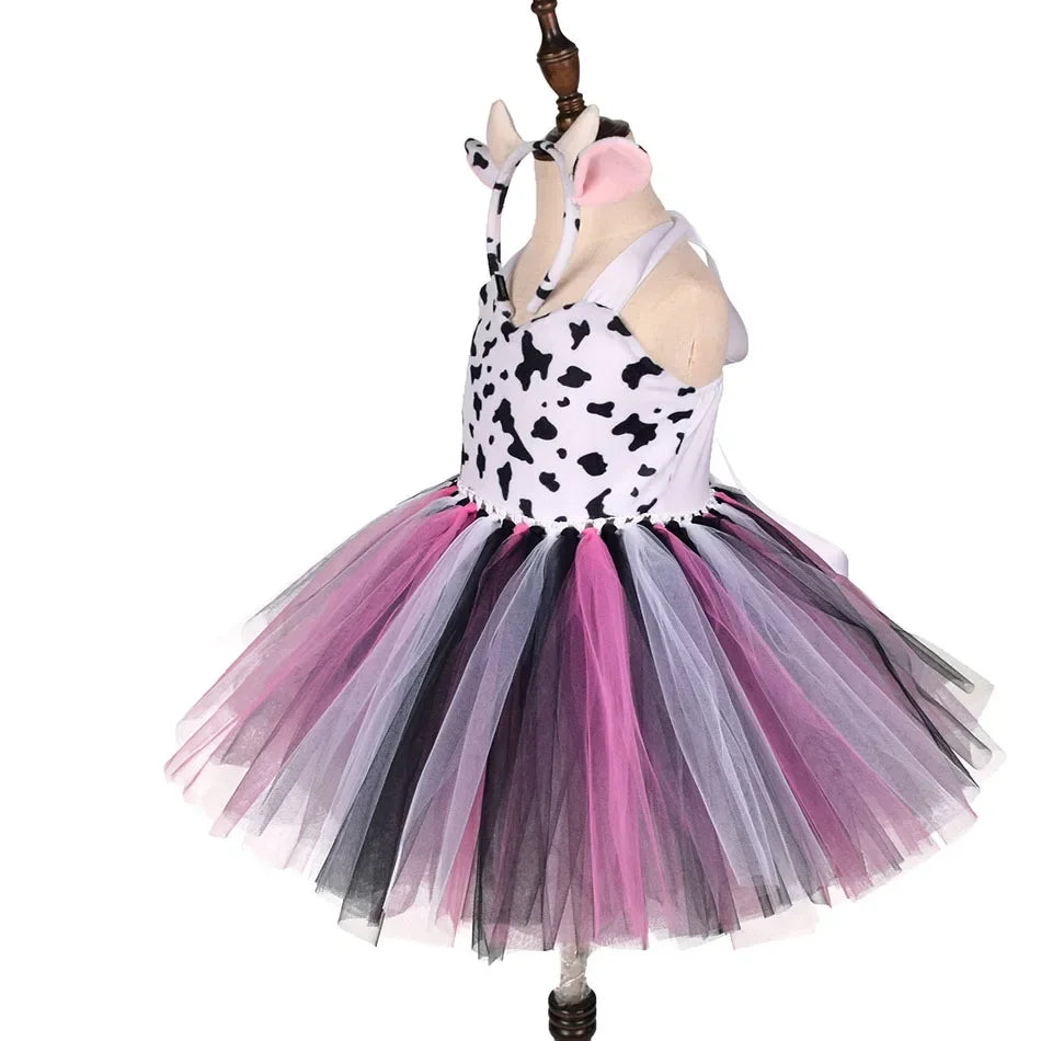 Halloween Animal Cosplay Costume for Children Forest Theme Cows Tiger Giraffe Leopard Zebra Tutu Dresses Performance Dance Sets