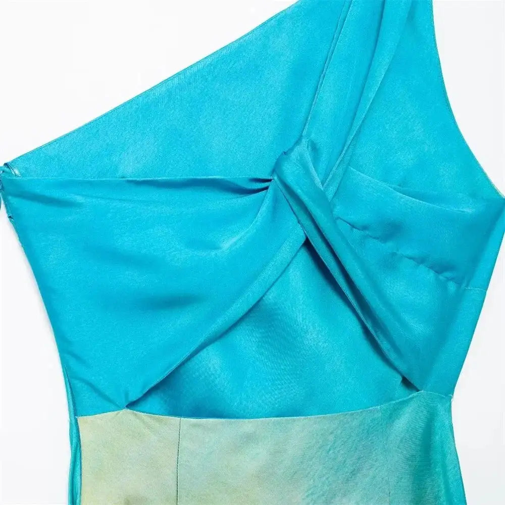 Gradient Long Dress Women Elegant One Shoulder Sleeveless Party Dress Female 2024 Summer Backless Tie-dye Lady Mermaid Robe - Lootquake