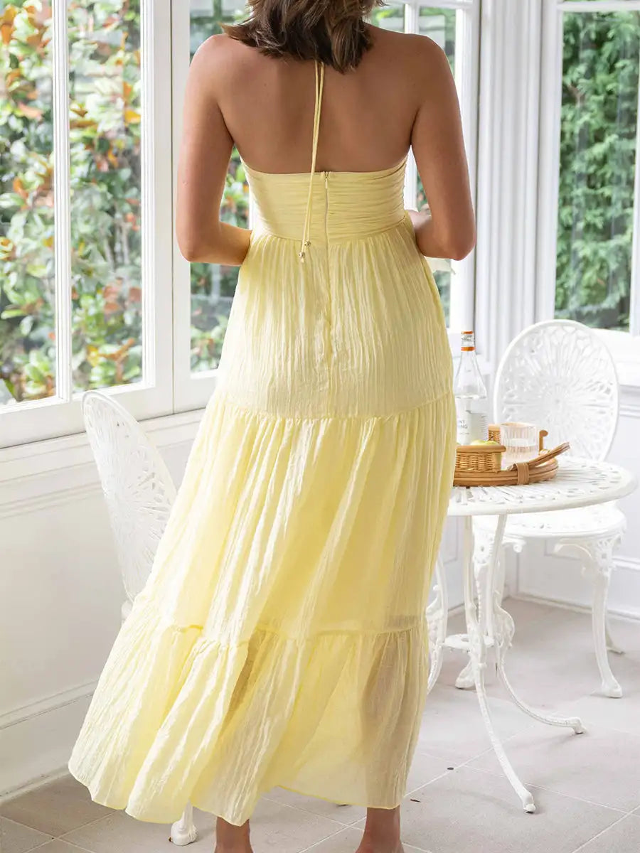 Women Low Cut Backless Maxi Dresses Elegant Spaghetti Strap Tiered Long Dress Relax Fit Open Back Cutout Flowy Sundress - Lootquake