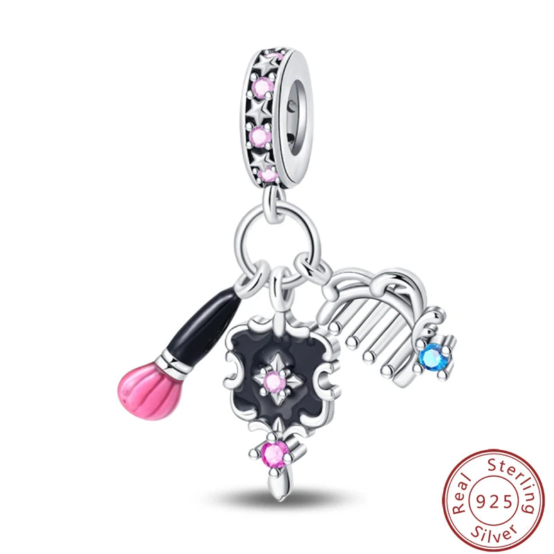 S925 Sterling Silver Princess Golf Hamster Camera Travel Three Piece Set Charms Beads 3mm DIY Fine Jewelry Making - Lootquake