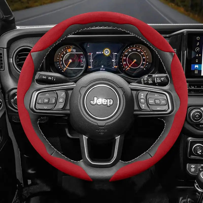 Funda de volante de gamuza a presión para Jeep Renegade Compass Wrangler JK JL Grand Cherokee WK2, accesorios WJ Portachiavi