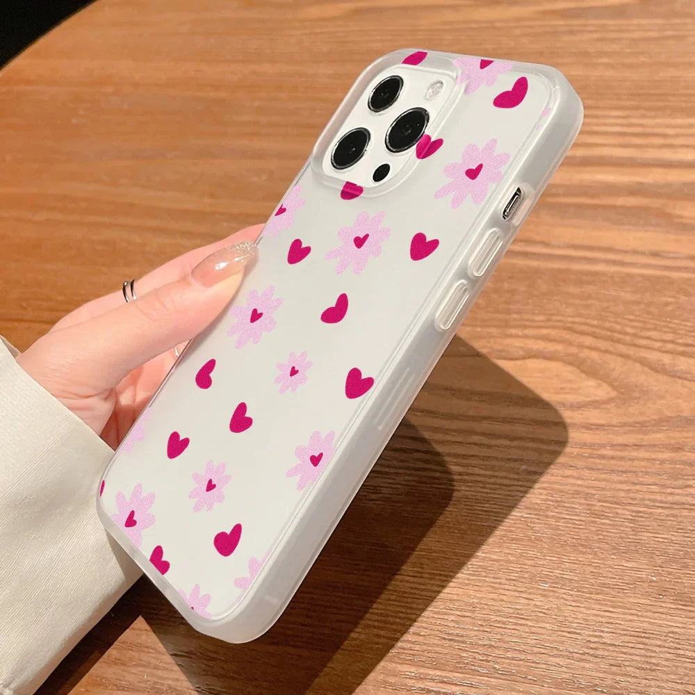 Cute Flower Love Heart Phone Case For iPhone