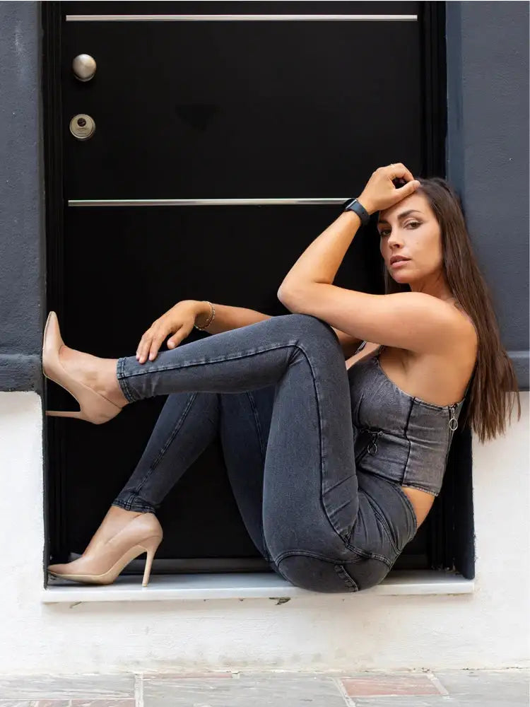 Shascullfites Melody Grey Lift Jeggings Button Up Women Jeans Butt Lift Jeans Women Pants Shaping Jeans High Waist Pencil Pants - Lootquake