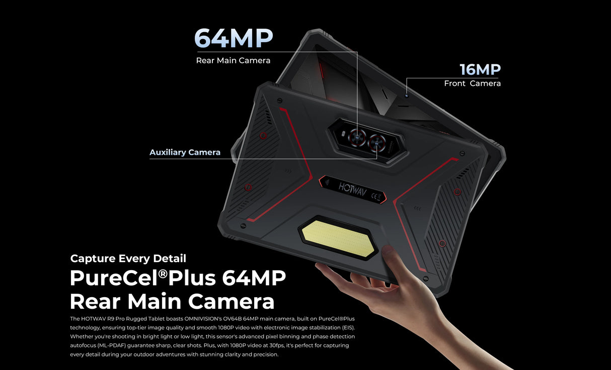 Tablette robuste HOTWAV R9 Pro 11 pouces FHD+ 2K, batterie de 20 080 mAh, Android 14, 6 Go, 256 Go, appareil photo, 4G, version internationale