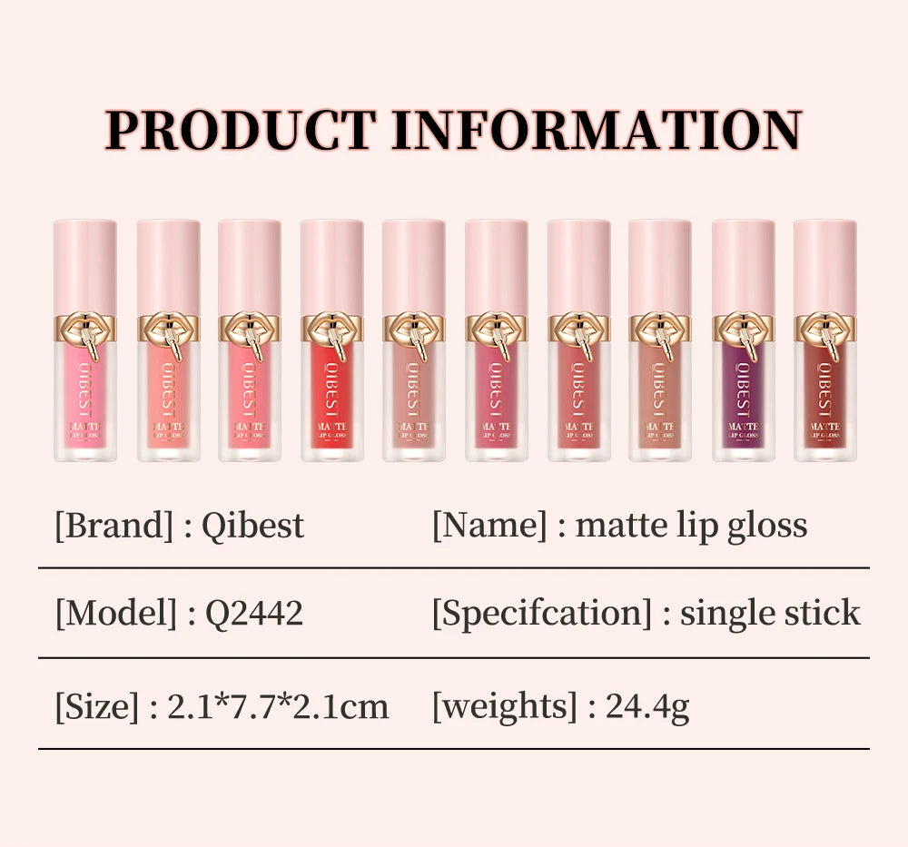 QIBEST 10 Couleurs Nude Mat Rouge à Lèvres Liquide Brillant à Lèvres Soyeux Imperméable Coupe Antiadhésive Teinte à Lèvres Rouge Violet Longue Durée Maquillage Durable