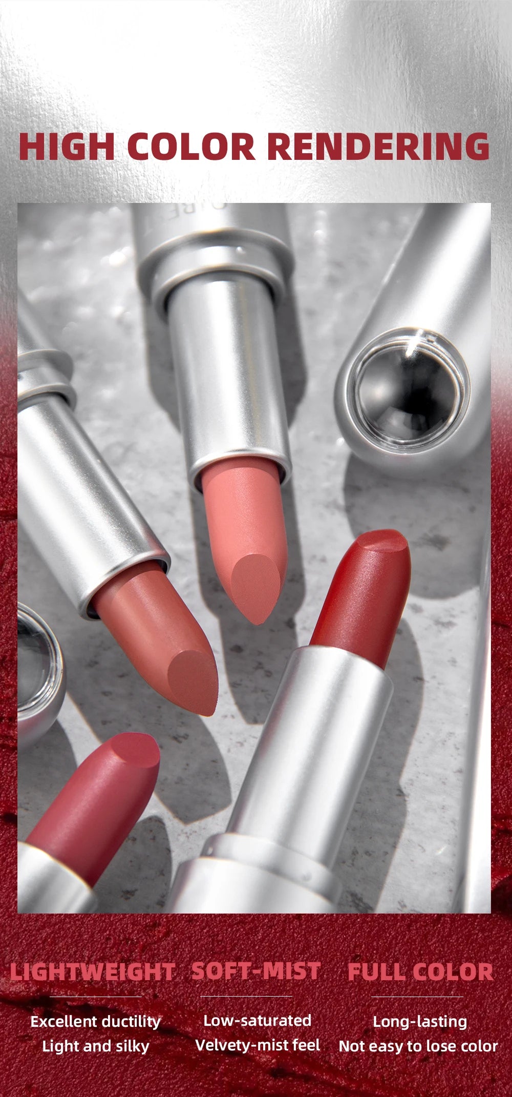High Quality Professional Lipsticks Nude Matte Lipstick Long Lasting Moisturizing Makeup Sexy Red Lipgloss Tint Lips Cosmetics