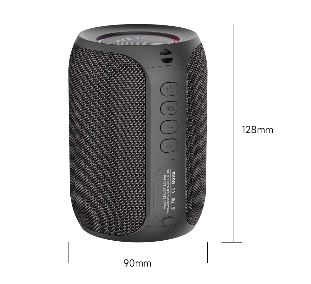 Enceinte Bluetooth puissante Zealot-S32PRO, basses sans fil, éclairage LED, enceintes d'extérieur, caisson de basses, caisson de basses étanche