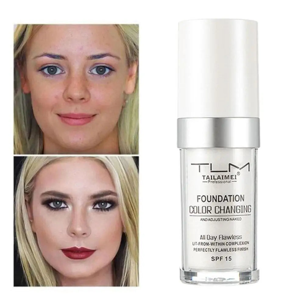 Base de maquillaje líquida que cambia de color, oculta arrugas y líneas, base de maquillaje BB Cream con FPS 15, corrector, prebase hidratante para todo tipo de piel.