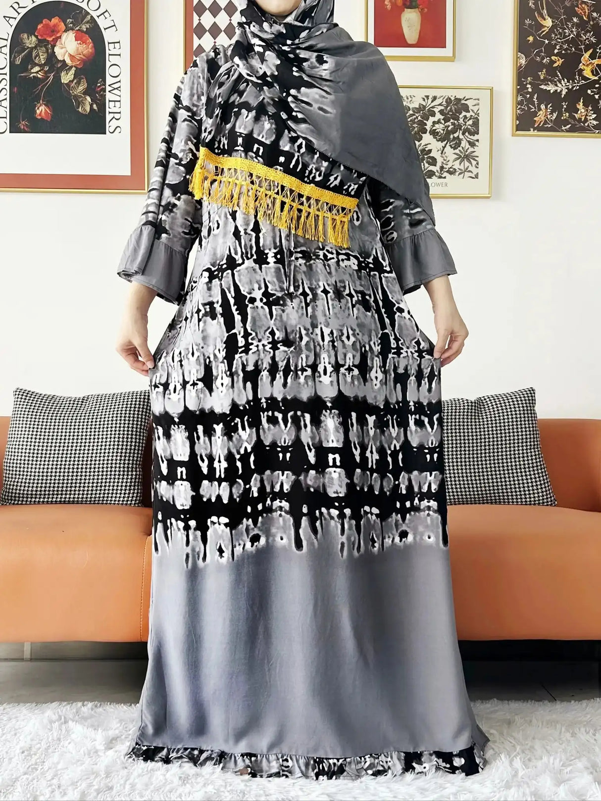 New Style African Dashiki Print Long Sleeve Loose Cotton Elegant Women Abaya Long Dress Summer Maxi Casual Dresses Vestidos