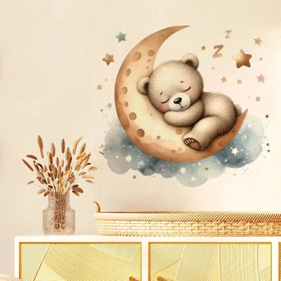 Cartoon Teddy Bear Tent Stars Wall Stickers for Kids Room Nursery Baby Room Decoration Wall Decals Room Interior - Lootquake
