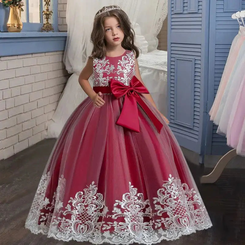 New Christmas Party Princess long dress children's dress children's gauze lace birthday party dinner ball big butterfly dress - Lootquake